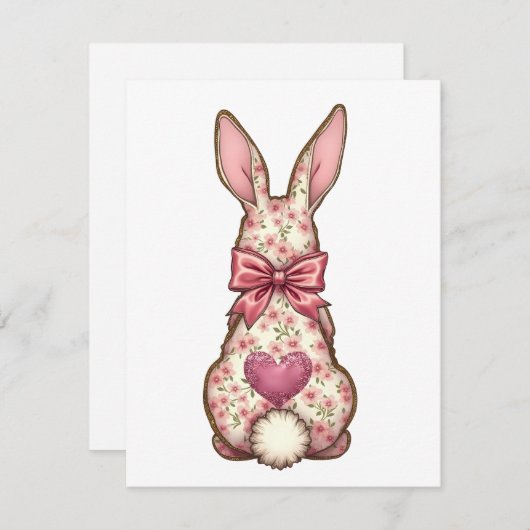 Cartes Pour Fêtes Annuelles Lapin Coquette à Arc Floral de Pâques (Devant / Derrière)