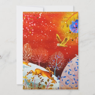 Cartes Pour Fêtes Annuelles Lapin de la forêt hivernale dorée aquarelle