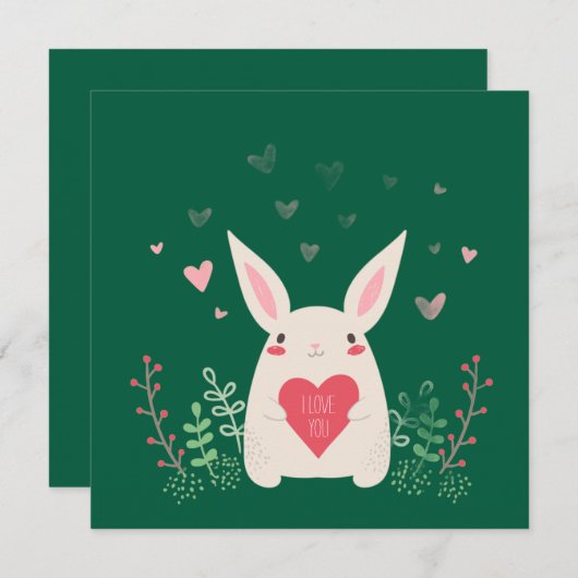 Cartes Pour Fêtes Annuelles Lapin de la Saint-Valentin mignon (Devant / Derrière)