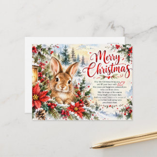 Cartes Pour Fêtes Annuelles Lapin de Noël – Aquarelle forestière sincère