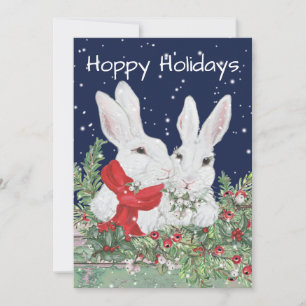Cartes Pour Fêtes Annuelles Lapin De Noël Lapin Mignonne Vacances Neige Holly