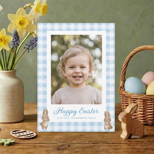 Cartes Pour Fêtes Annuelles Lapin de Pâques à carreaux bleus Photo