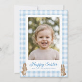 Cartes Pour Fêtes Annuelles Lapin de Pâques à carreaux bleus Photo (Devant)