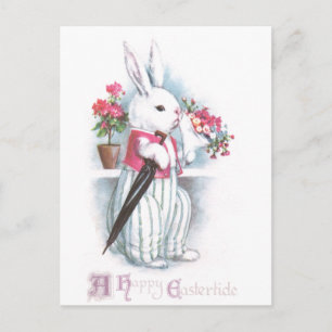 Cartes Pour Fêtes Annuelles Lapin de Pâques avec Bouquet de Fleurs Roses