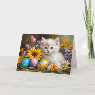 Cartes Pour Fêtes Annuelles Lapin de Pâques avec des fleurs et des œufs peints