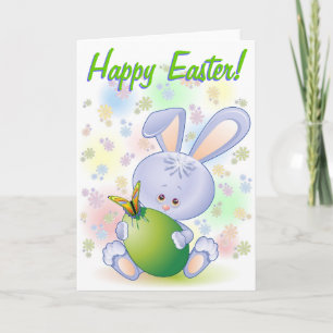 Cartes Pour Fêtes Annuelles Lapin de Pâques avec Œuf et Fleurs
