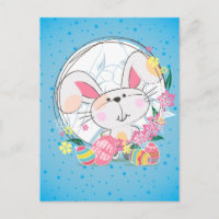 Lapin de Pâques avec oeufs décorés et fleurs de pr