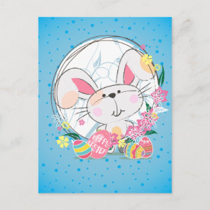 Cartes Pour Fêtes Annuelles Lapin de Pâques avec oeufs décorés et fleurs de pr