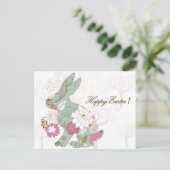 Cartes Pour Fêtes Annuelles Lapin de Pâques avec superposition florale (Debout devant)