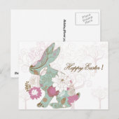 Cartes Pour Fêtes Annuelles Lapin de Pâques avec superposition florale (Devant / Derrière)