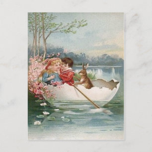 Cartes Pour Fêtes Annuelles Lapin de Pâques Bateau Jeune Couple Paysage