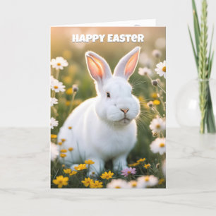 Cartes Pour Fêtes Annuelles Lapin De Pâques Blanche Dans Les Marguerites
