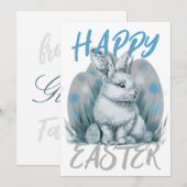 Cartes Pour Fêtes Annuelles lapin de pâques bleu (Devant / Derrière)