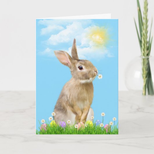 Cartes Pour Fêtes Annuelles Lapin De Pâques Dans L'Herbe (Devant)