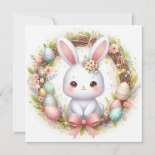 Cartes Pour Fêtes Annuelles Lapin de Pâques dans une couronne florale