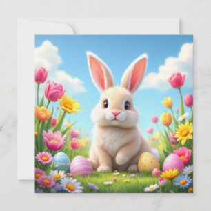 Cartes Pour Fêtes Annuelles Lapin de Pâques dans une prairie à fleurs