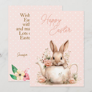 Cartes Pour Fêtes Annuelles Lapin de Pâques dans une théière Joyeuses Pâques