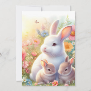 Cartes Pour Fêtes Annuelles Lapin de Pâques de printemps Famille Jardin Floral