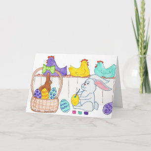 Cartes Pour Fêtes Annuelles Lapin de Pâques décorant des œufs