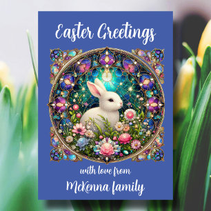 Cartes Pour Fêtes Annuelles Lapin de Pâques élégant en verre coloré bleu chrét