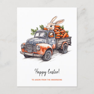 Cartes Pour Fêtes Annuelles Lapin de Pâques en camion vintage rustique