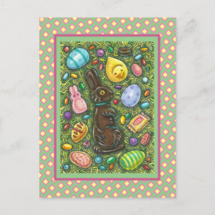 CARTES POUR FÊTES ANNUELLES LAPIN DE PÂQUES EN CHOCOLAT, POUSSIN, ŒUFS, BONBON