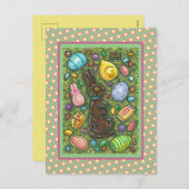 CARTES POUR FÊTES ANNUELLES LAPIN DE PÂQUES EN CHOCOLAT, POUSSIN, ŒUFS, BONBON (Devant / Derrière)