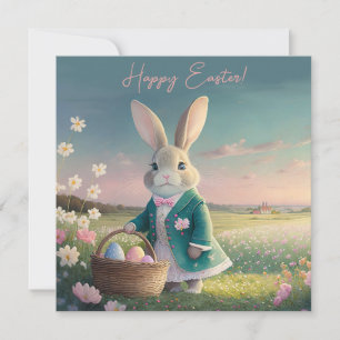 Cartes Pour Fêtes Annuelles Lapin de Pâques en petite veste bleue