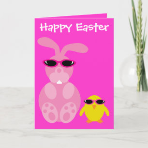 Cartes Pour Fêtes Annuelles Lapin De Pâques Et Chick Avec Lunettes De Soleil