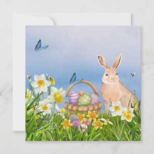 Cartes Pour Fêtes Annuelles Lapin de Pâques et jonquilles