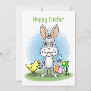 Cartes Pour Fêtes Annuelles lapin de Pâques et le poulet mignon