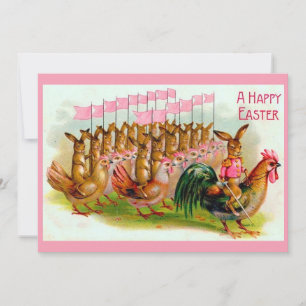 Cartes Pour Fêtes Annuelles lapin de Pâques et poules en marche