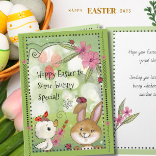 Cartes Pour Fêtes Annuelles Lapin de Pâques et prairie de poussin à l'aquarell