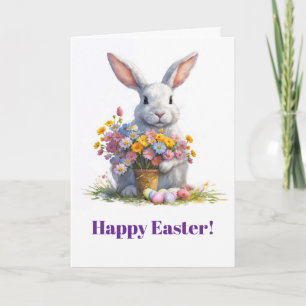 Cartes Pour Fêtes Annuelles Lapin de Pâques Fleurs printanières dans des Fleur