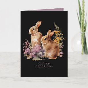 Cartes Pour Fêtes Annuelles Lapin de Pâques floral de printemps à l'aquarelle