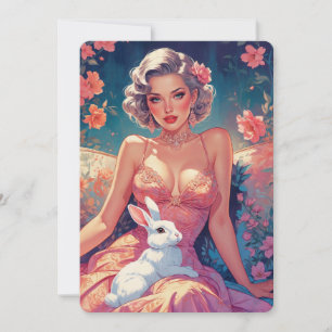 Cartes Pour Fêtes Annuelles Lapin de Pâques Floral Pin-Up Mignon