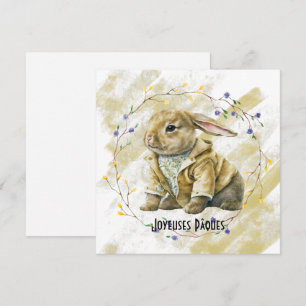 Cartes Pour Fêtes Annuelles Lapin de Pâques habillé en couronne de fleurs