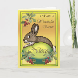 Cartes Pour Fêtes Annuelles Lapin de Pâques heureux avec l'oeuf, pour la nièce