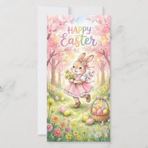 Cartes Pour Fêtes Annuelles Lapin de Pâques heureux dans une prairie printaniè