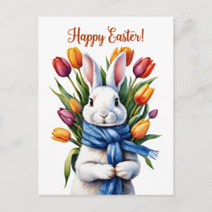 Cartes Pour Fêtes Annuelles Lapin de Pâques heureux et fleurs de tulipes