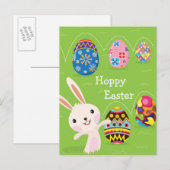 Cartes Pour Fêtes Annuelles Lapin de Pâques jouant avec des oeufs peints (Devant / Derrière)