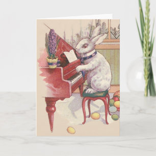Cartes Pour Fêtes Annuelles Lapin de Pâques jouant du piano Hyacinthe
