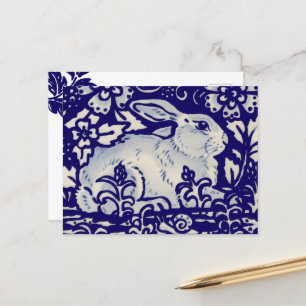 Cartes Pour Fêtes Annuelles Lapin de Pâques Lapin Artistique Bleu Blanc Floral