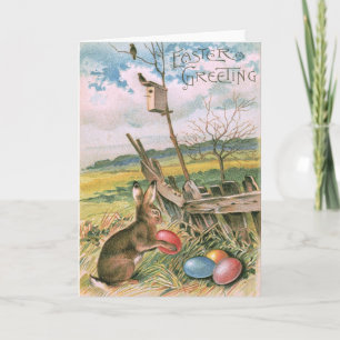 Cartes Pour Fêtes Annuelles Lapin de Pâques Maison d'oiseau d'oeuf coloré Cham