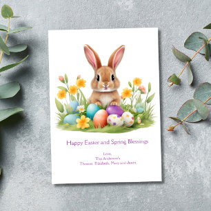Cartes Pour Fêtes Annuelles Lapin de Pâques Œufs Herbe Fleurs de Printemps