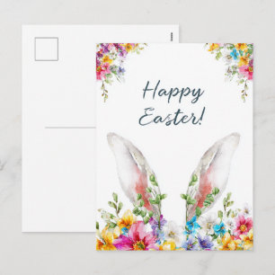 Cartes Pour Fêtes Annuelles lapin de Pâques oreilles pointant hors des fleurs