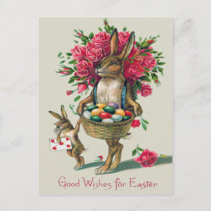 Cartes Pour Fêtes Annuelles Lapin de Pâques Papa Enfant Rose Panier Œuf