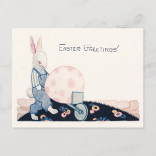 Cartes Pour Fêtes Annuelles Lapin de Pâques Paysan Brouette Oeuf