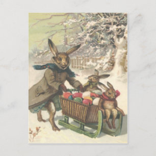 Cartes Pour Fêtes Annuelles Lapin de Pâques Peint Œuf Chariot Neige