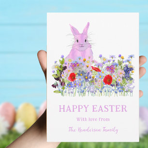 Cartes Pour Fêtes Annuelles Lapin de Pâques personnalisé aquarelle fleur sauva